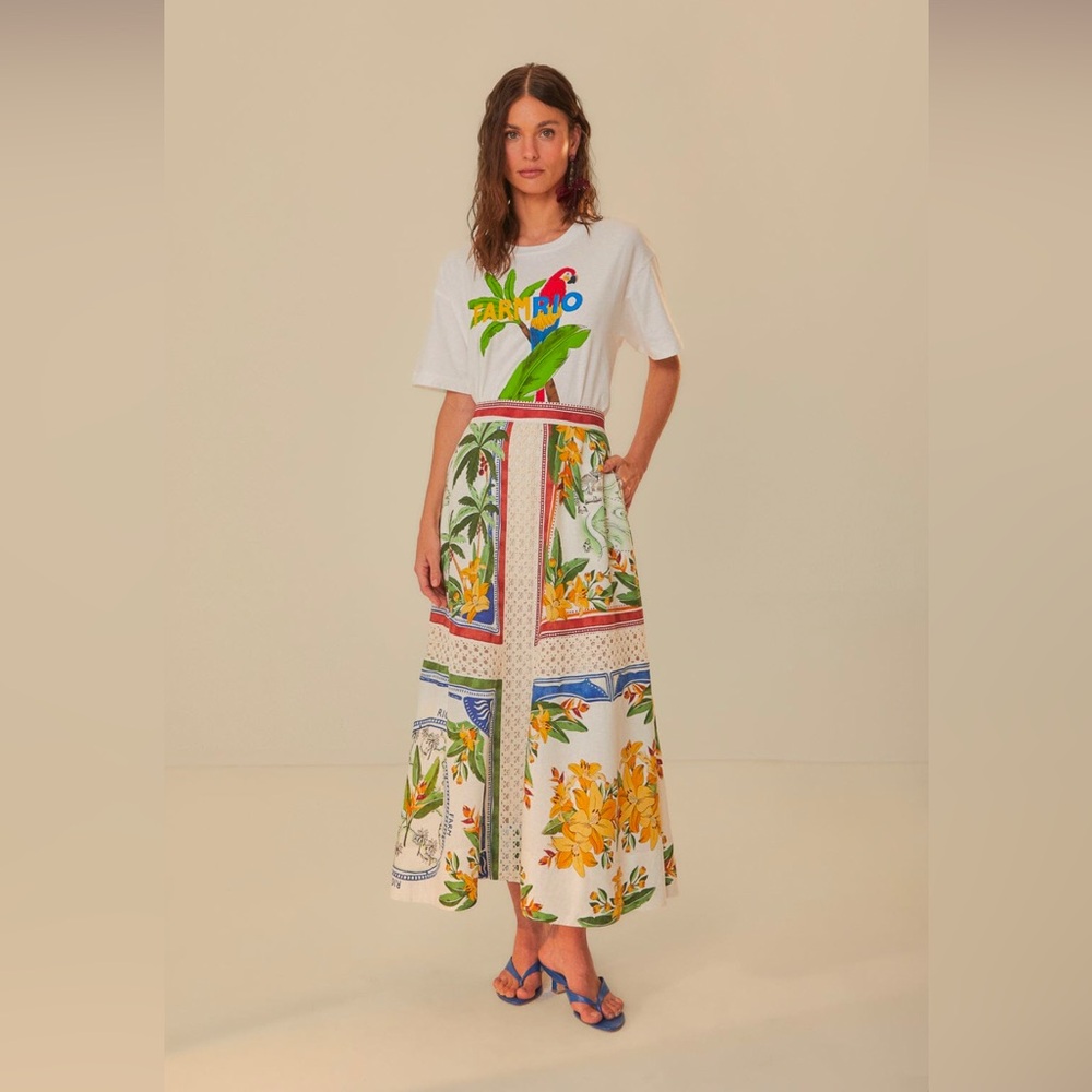 FARM Rio Multicolor Tropical Midi Skirt